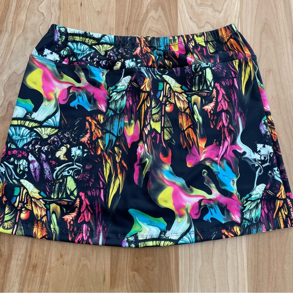 B Skinz Women's Pull On Skort Sz XL Multicolor Birds In Paradise Print EUC Golf
